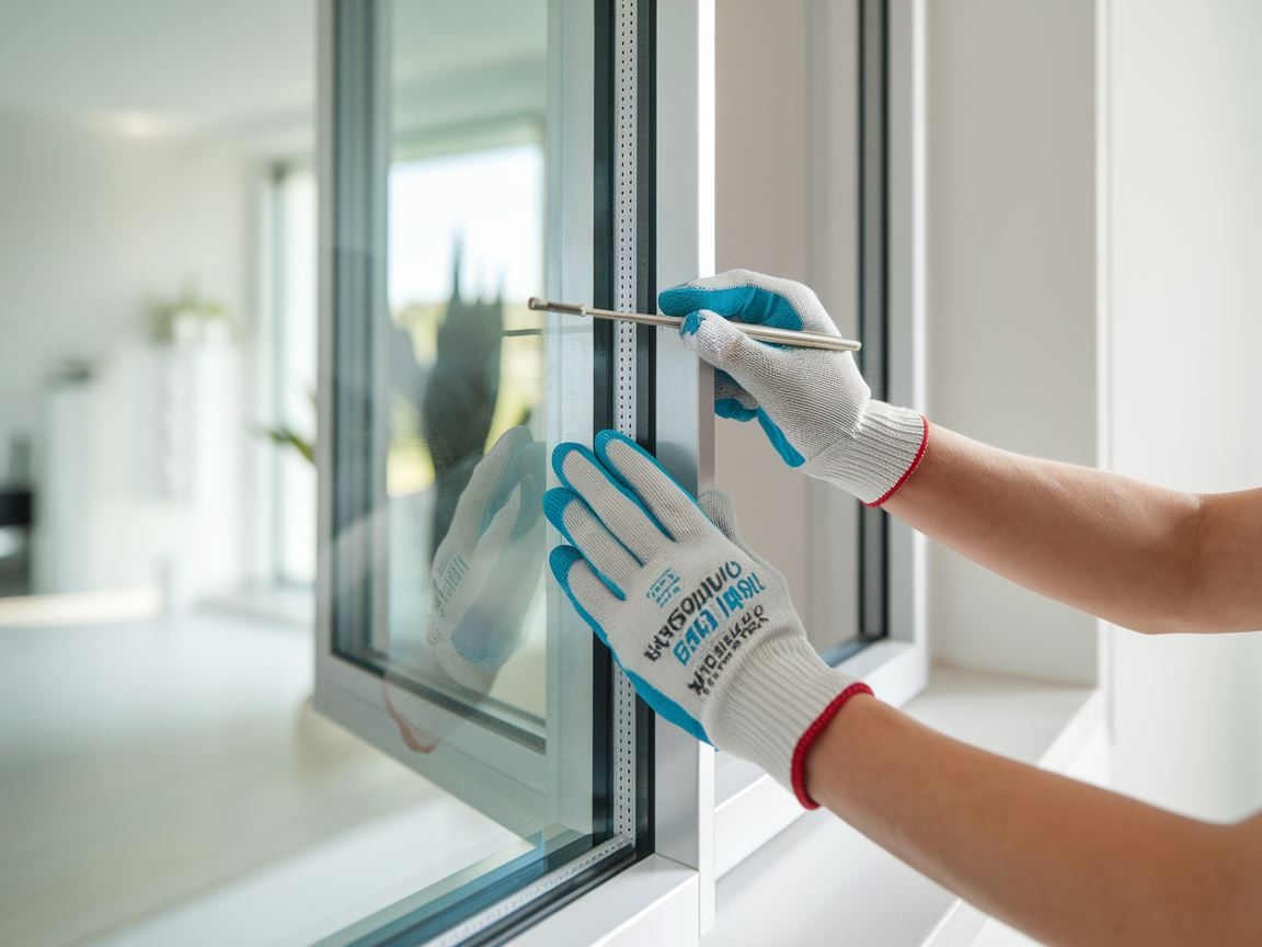 0Okno z widocznymi uszczelkami podczas inspekcji