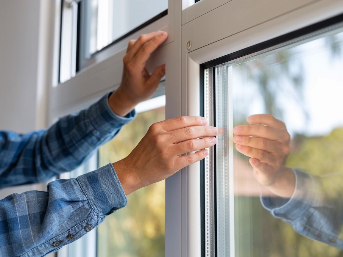 Osoba sprawdzająca szczelność okna w domu